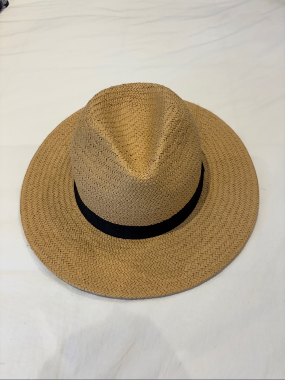 Women's Tan Straw Fedora with Black Band